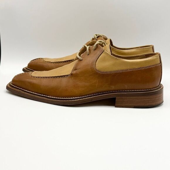 Givaldi Square Split-Stitch Toe Two-Toned Brown Tan Leather Hamdmade in Italy La main image 9